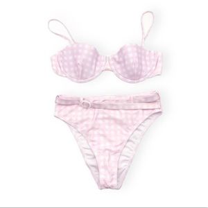 Onia Pink Gingham Two Piece High Waist Swimsuit M